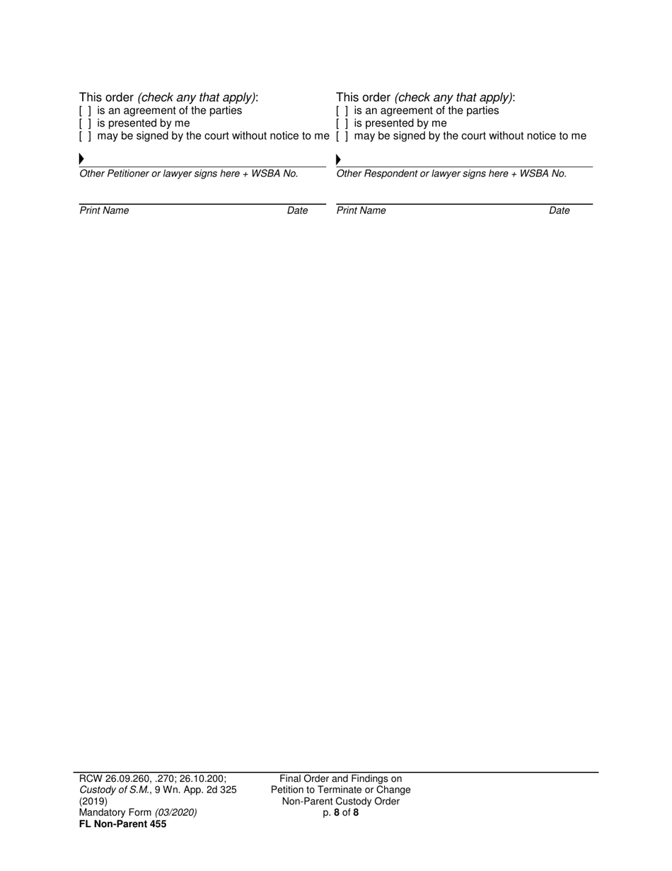 Form FL Non-Parent455 Final Order and Findings on Petition to Terminate or Change Non-parent Custody Order - Washington, Page 8