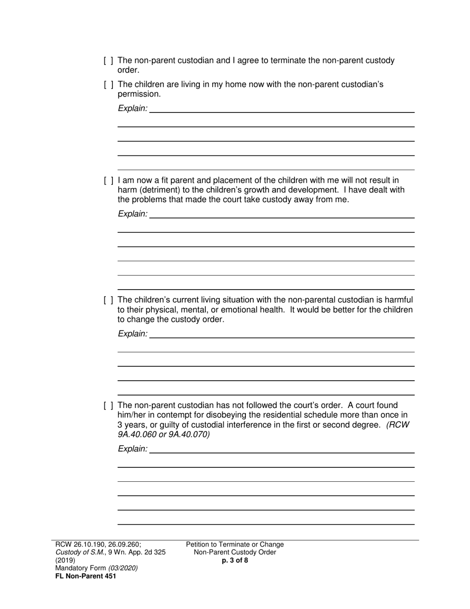 Form FL Non-Parent451 Petition to Terminate or Change Non-parent Custody Order - Washington, Page 3