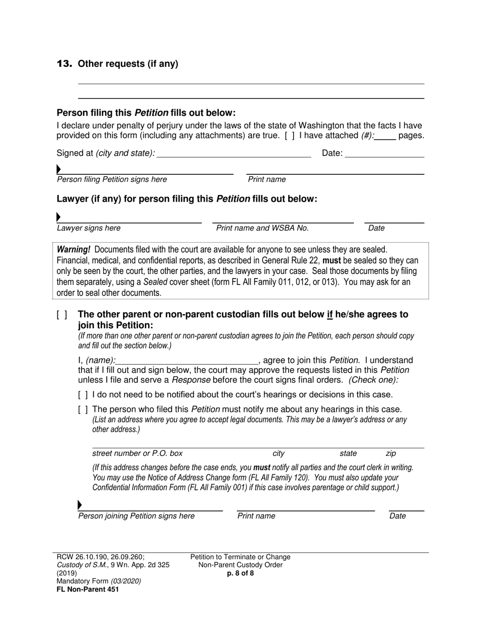 Form FL Non-Parent451 Petition to Terminate or Change Non-parent Custody Order - Washington, Page 8