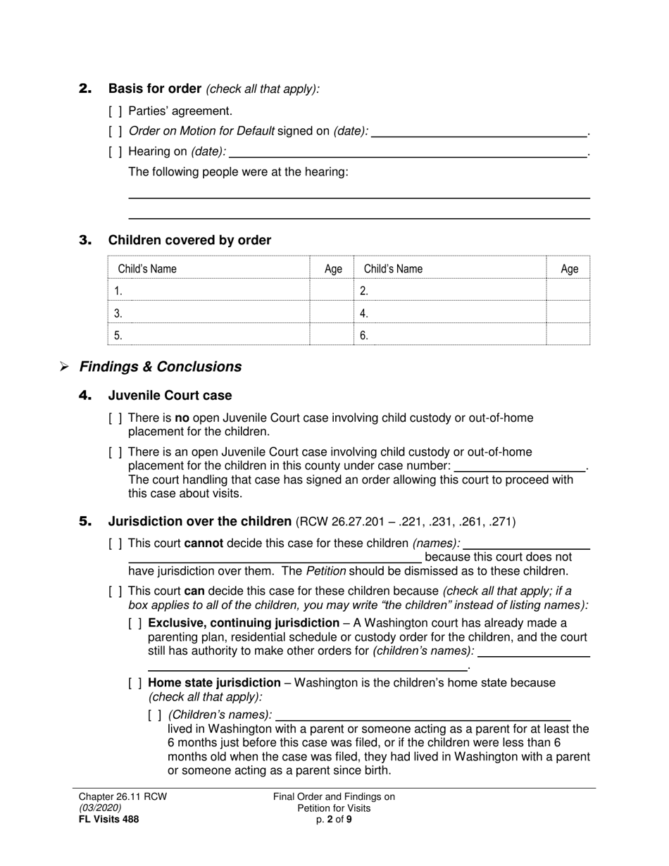 Form FL Visits488 Final Order and Findings on Petition for Visits - Washington, Page 2