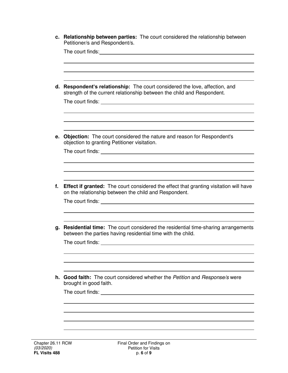 Form FL Visits488 Final Order and Findings on Petition for Visits - Washington, Page 6