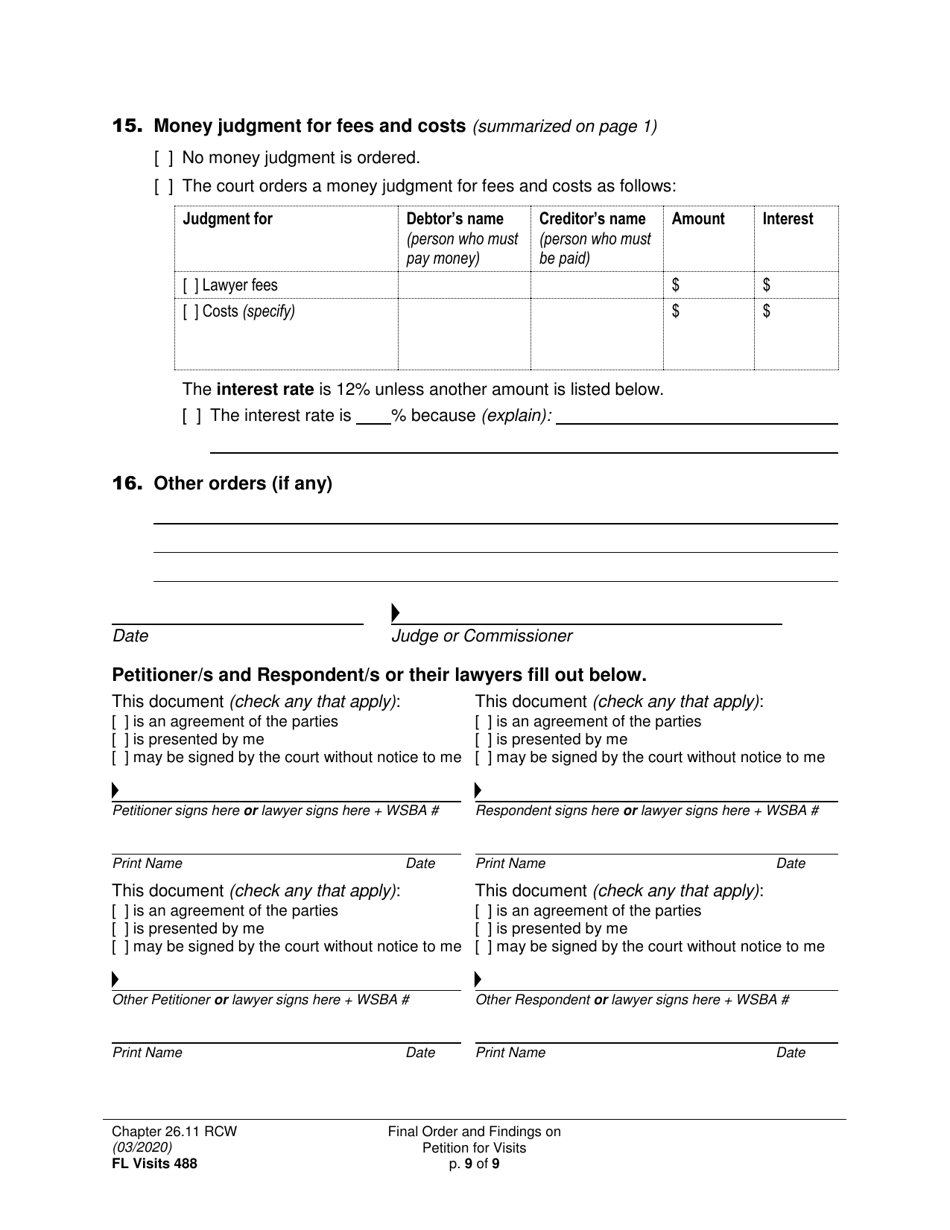 Form FL Visits488 Final Order and Findings on Petition for Visits - Washington, Page 9