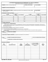 Document preview: DD Form 1337 Authorization/Designation for Emergency Pay and Allowances