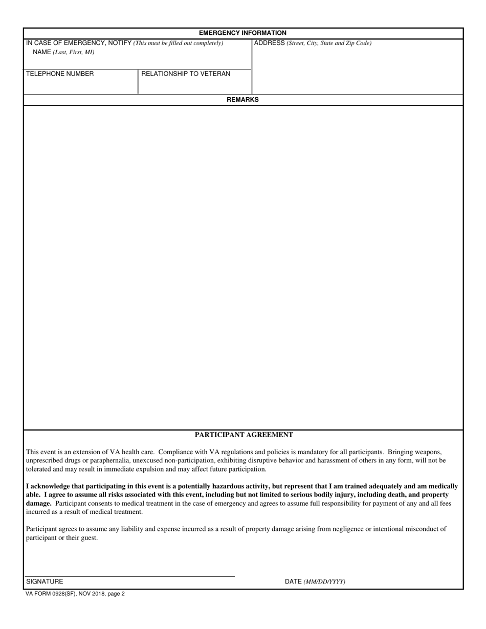 VA Form 0928(SF) Veteran Registration Form, Page 2