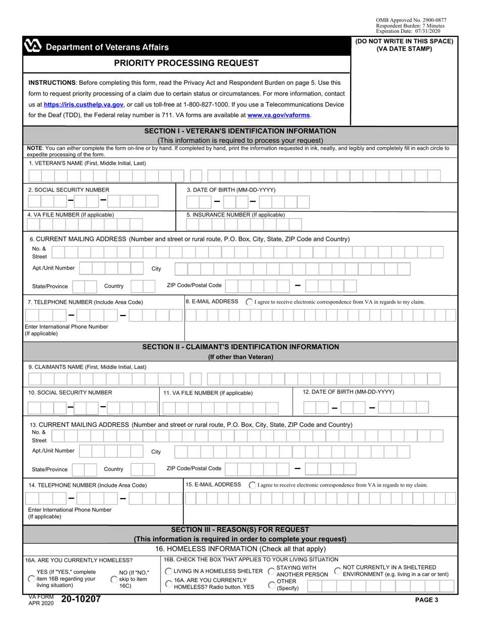 VA Form 2010207 Fill Out, Sign Online and Download Fillable PDF