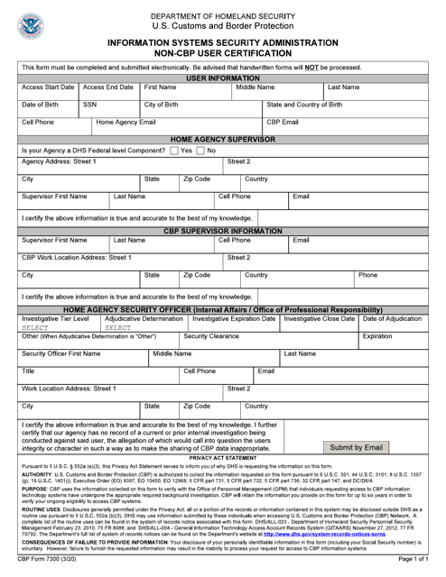 CBP Form 7300  Printable Pdf