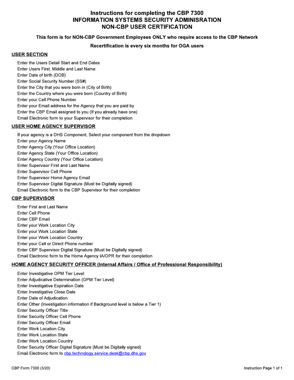 CBP Form 7300 Information Systems Security Administration Non-CBP User Certification, Page 2
