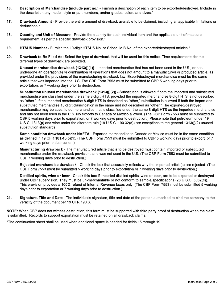 CBP Form 7553 Notice of Intent to Export, Destroy or Return Merchandise for Purposes of Drawback, Page 4