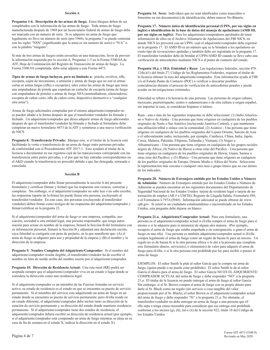 ATF Formulario 4473 (5300.9) Registro De Transaccion De Armas De Fuego (Spanish), Page 4