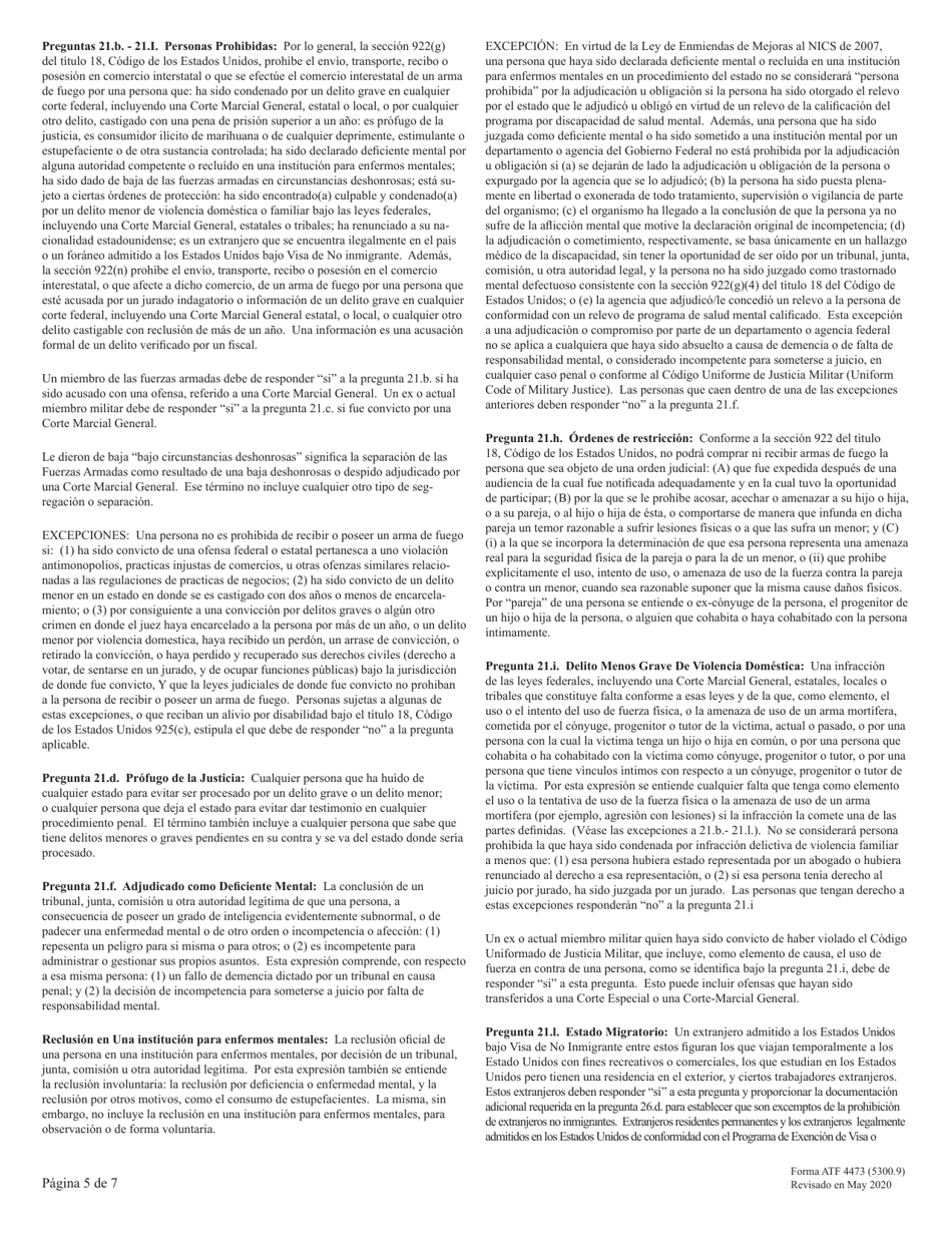ATF Formulario 4473 (5300.9) Registro De Transaccion De Armas De Fuego (Spanish), Page 5