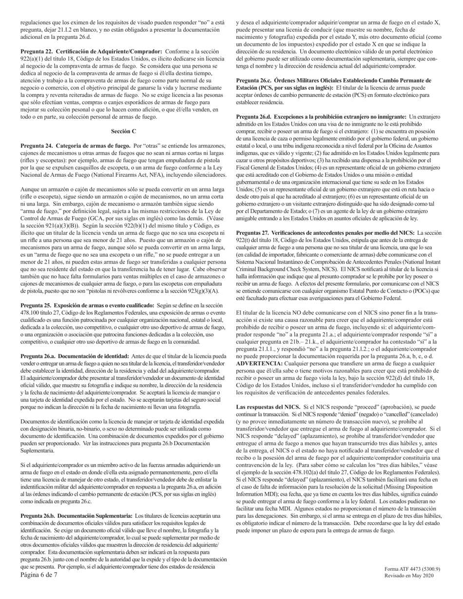 ATF Formulario 4473 (5300.9) Registro De Transaccion De Armas De Fuego (Spanish), Page 6