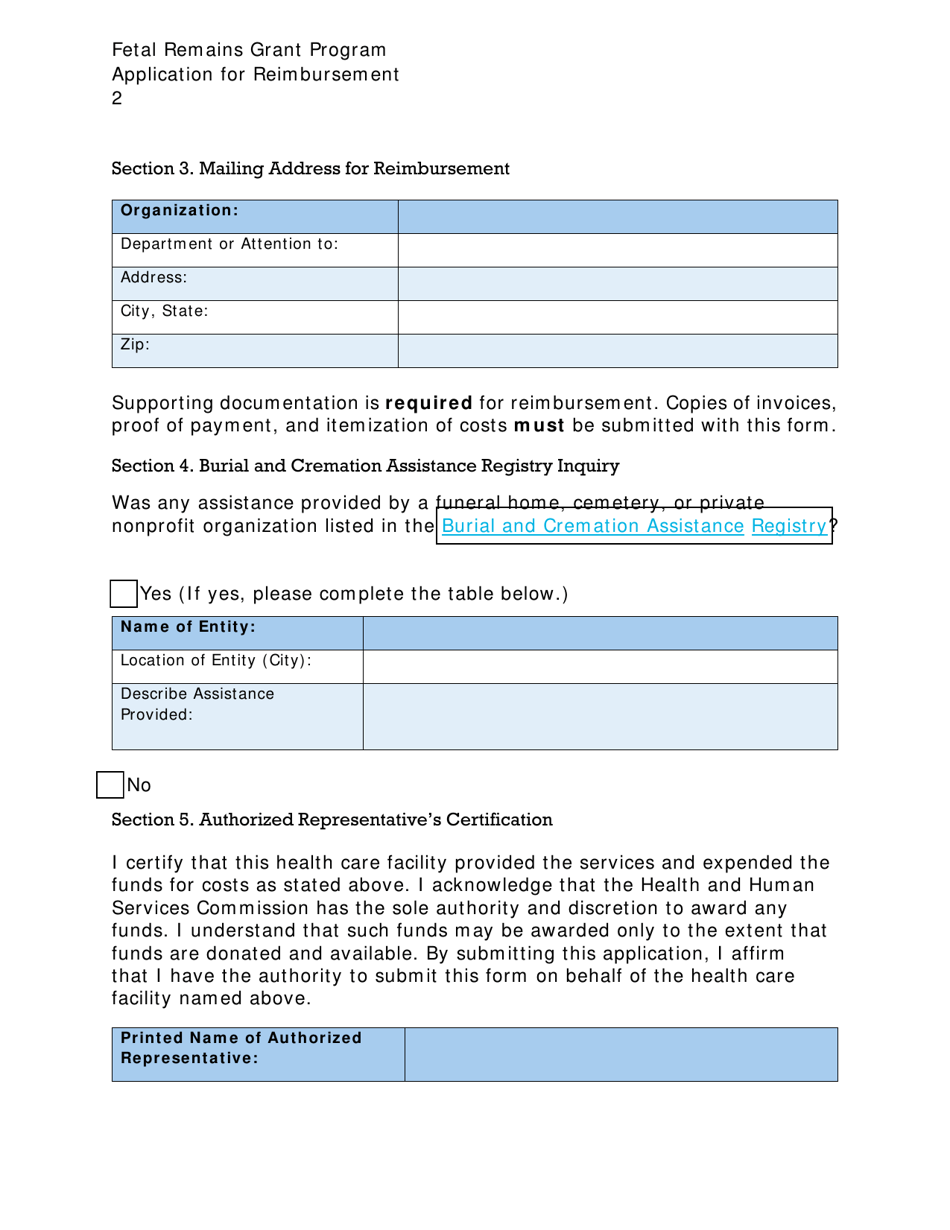 Fetal Remains Grant Program Application for Reimbursement - Texas, Page 2