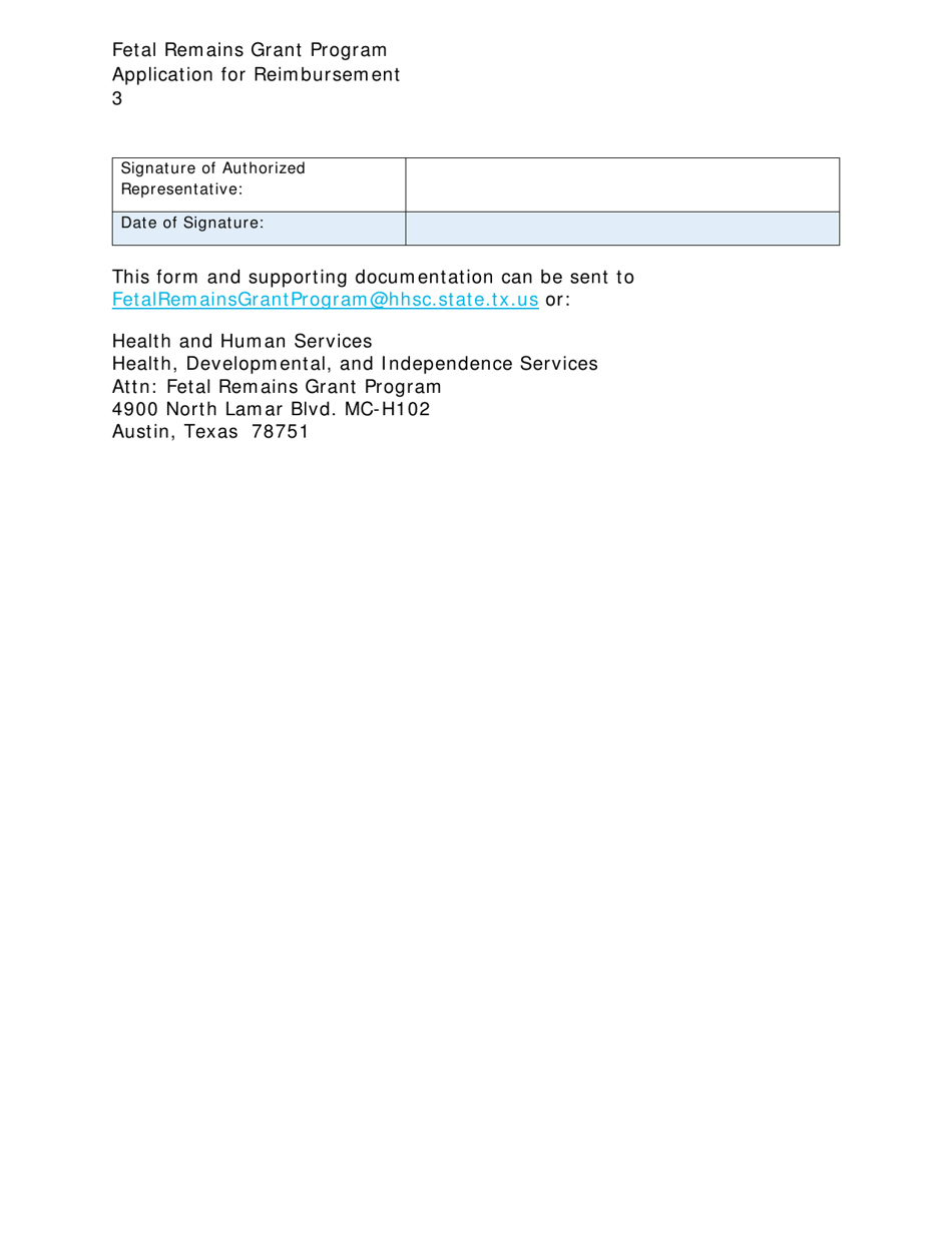 Fetal Remains Grant Program Application for Reimbursement - Texas, Page 3