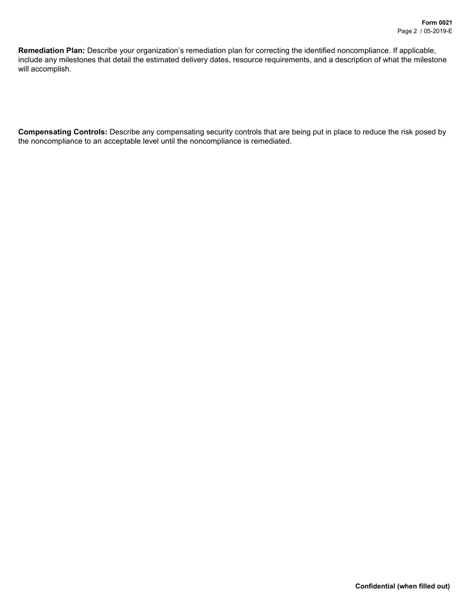 Form 0021 External Entity Information Security Plan of Action and Milestone - Texas, Page 2