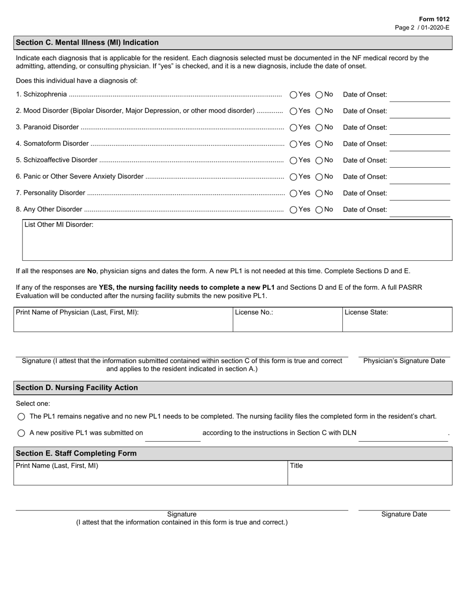 Form 1012 - Fill Out, Sign Online and Download Fillable PDF, Texas ...