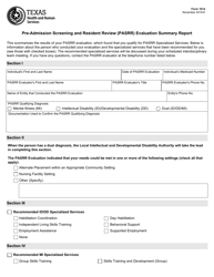 Document preview: Form 1014 Pre-admission Screening and Resident Review (Pasrr) Evaluation Summary Report - Texas
