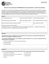 Formulario 1014-S Resumen De La Evaluacion De Pasrr (Seleccion De Preadmision Y Revision Del Residente) - Texas (Spanish)