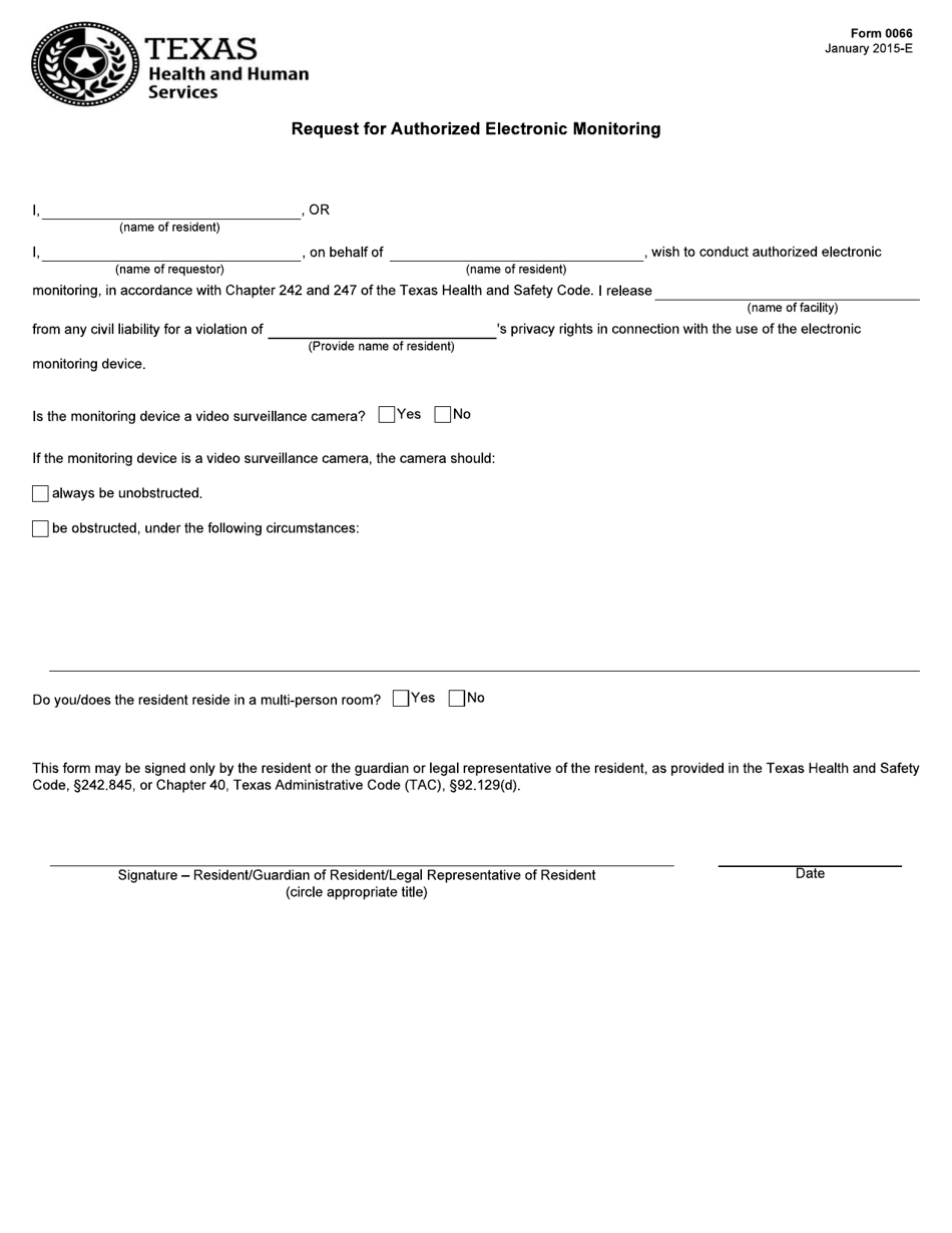 Form 0066 Request for Authorized Electronic Monitoring - Texas, Page 1