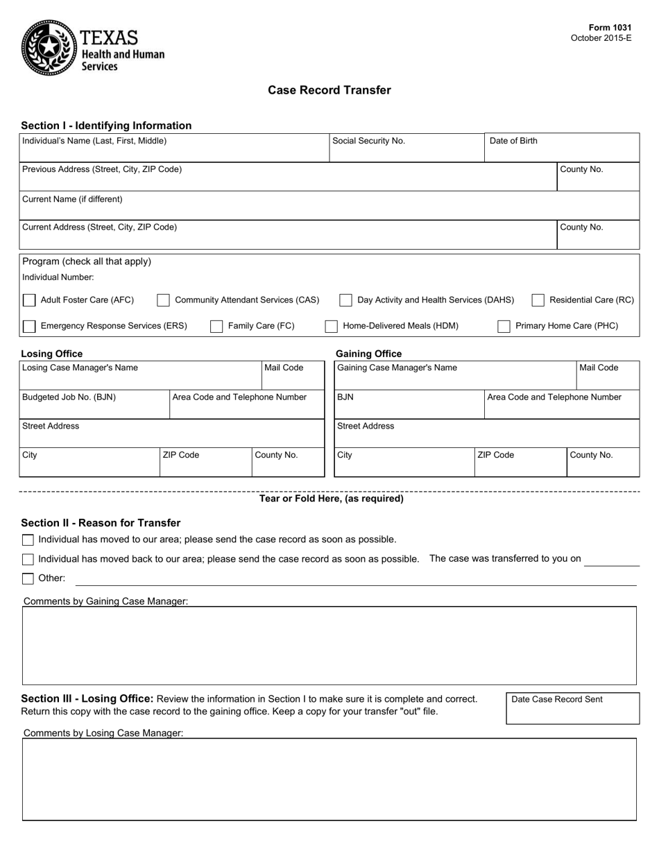 Form 1031 Case Record Transfer - Texas, Page 1