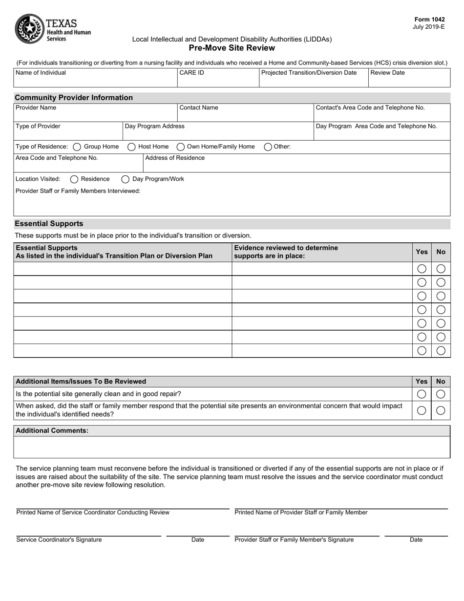 Form 1042 Pre-move Site Review - Texas, Page 1