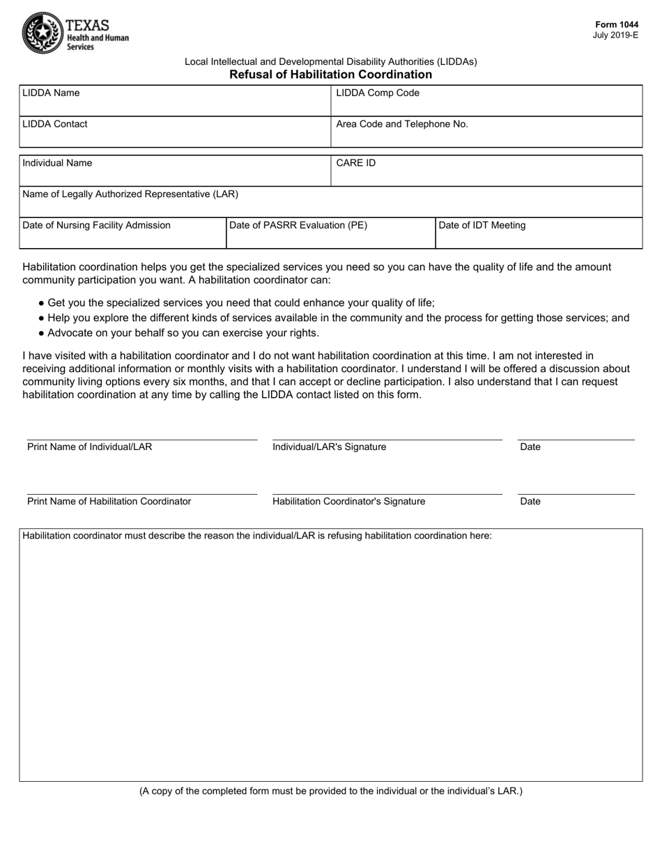 Form 1044 Refusal of Habilitation Coordination - Texas, Page 1