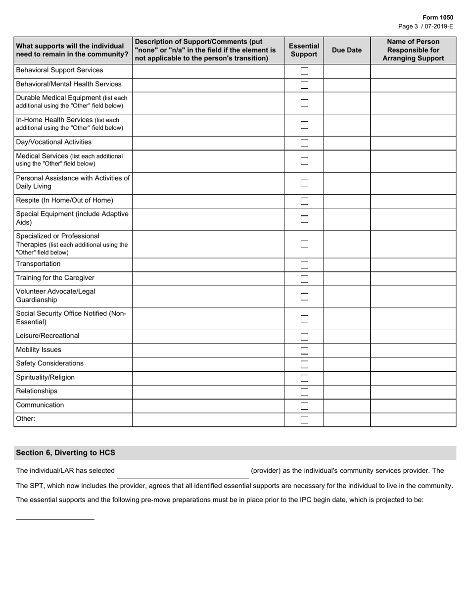 Form 1050 Nursing Facility or Crisis Diversion Plan - Texas, Page 3