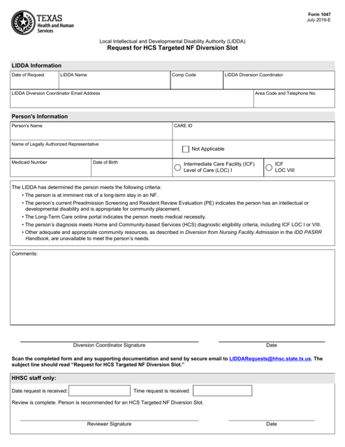 Form 1047  Printable Pdf