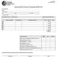 Document preview: Form 1048 Summary Sheet for Services to Individuals With Idd in Nf - Texas