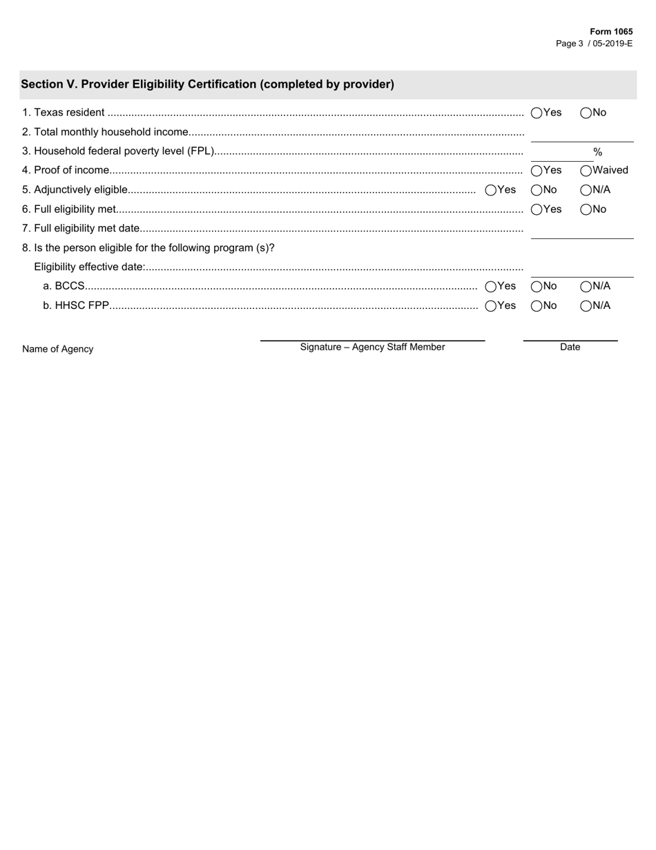 Form 1065 Breast and Cervical Cancer Services (Bccs) Program or Family Planning Program (Fpp) Eligibility Application - Texas, Page 3
