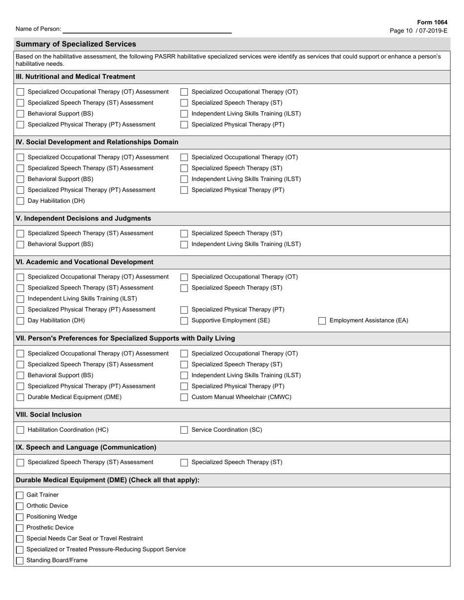 Form 1064 Habilitative Assessment - Texas, Page 10
