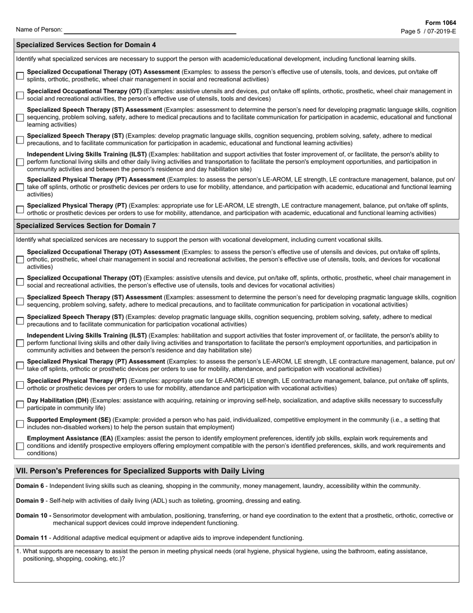 Form 1064 Habilitative Assessment - Texas, Page 5