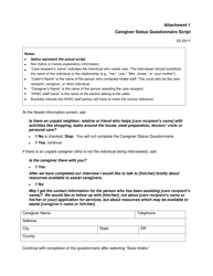 Document preview: Form 1027 Attachment 1 Caregiver Status Questionnaire Script - Texas