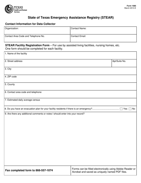 Form 1085  Printable Pdf
