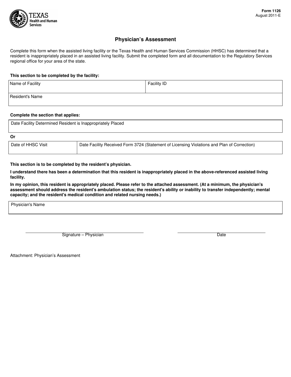 Form 1126 Physicians Assessment - Texas, Page 1