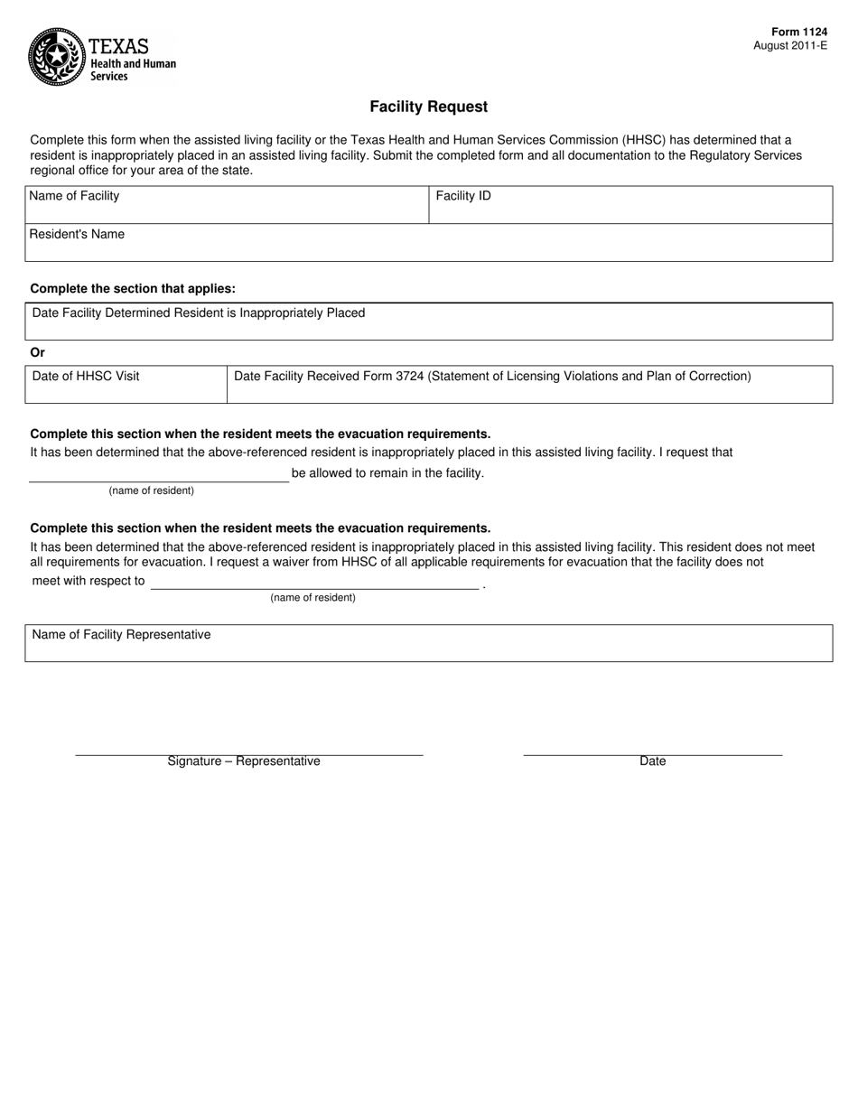 Form 1124 Facility Request - Texas, Page 1