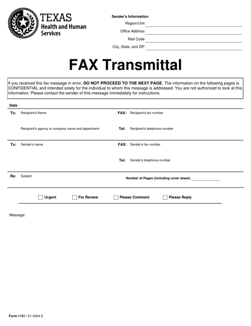 Form 1131 Individually Identifiable Health Information Fax Transmittal - Texas