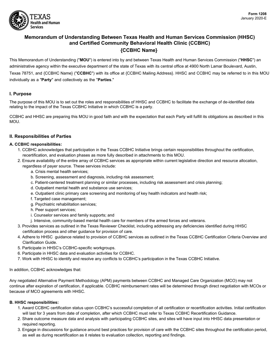 Form 1208 Fill Out, Sign Online and Download Fillable PDF, Texas