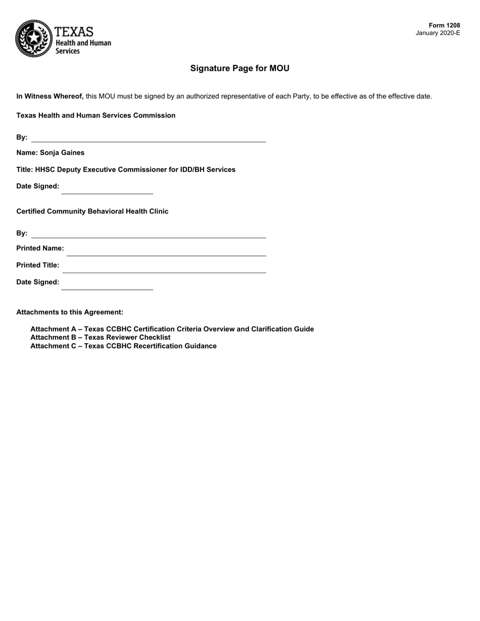 Form 1208 Memorandum of Understanding Between Texas Health and Human Services Commission (Hhsc) and Certified Community Behavioral Health Clinic (Ccbhc) - Texas, Page 3