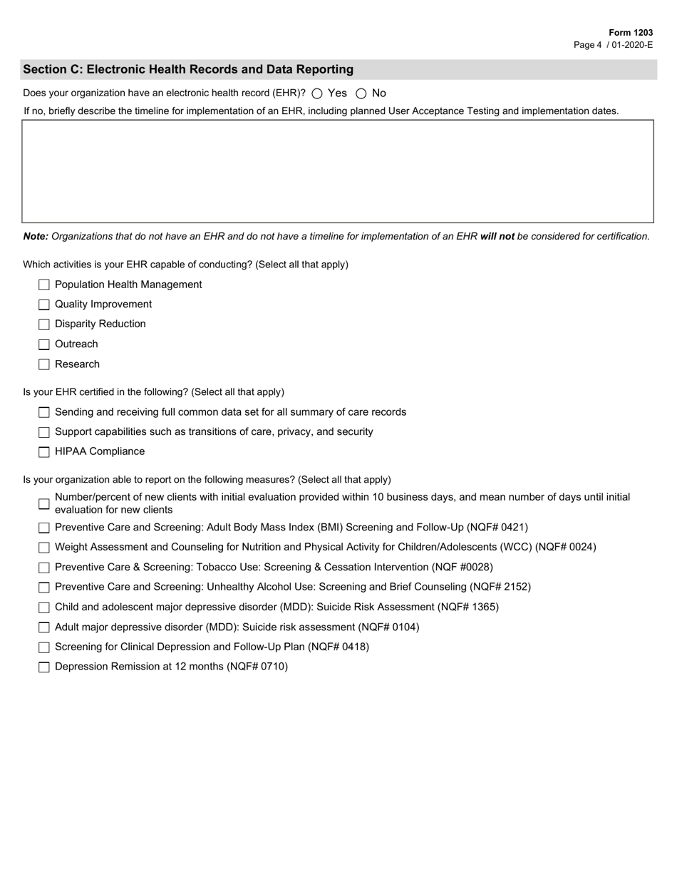 Form 1203 Texas Certified Community Behavioral Health Clinic (Ccbhc) Application - Texas, Page 4