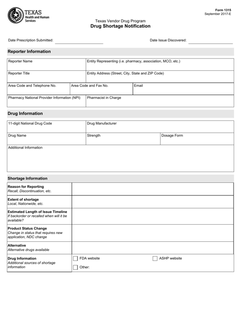 Form 1315  Printable Pdf