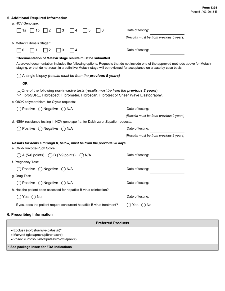 Form 1335 Antiviral Agents for Hepatitis C Virus Initial Authorization Request (Medicaid) - Texas, Page 5