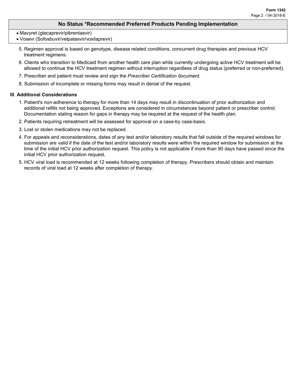 Form 1342 Antiviral Agents for Hepatitis C Virus Initial Request  Standard Pa Addendum (Medicaid) - Texas, Page 2