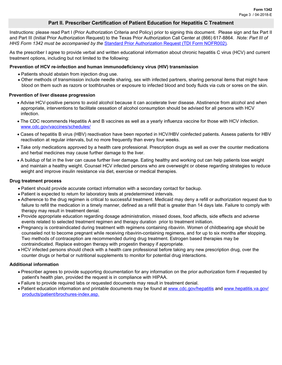 Form 1342 Antiviral Agents for Hepatitis C Virus Initial Request  Standard Pa Addendum (Medicaid) - Texas, Page 3