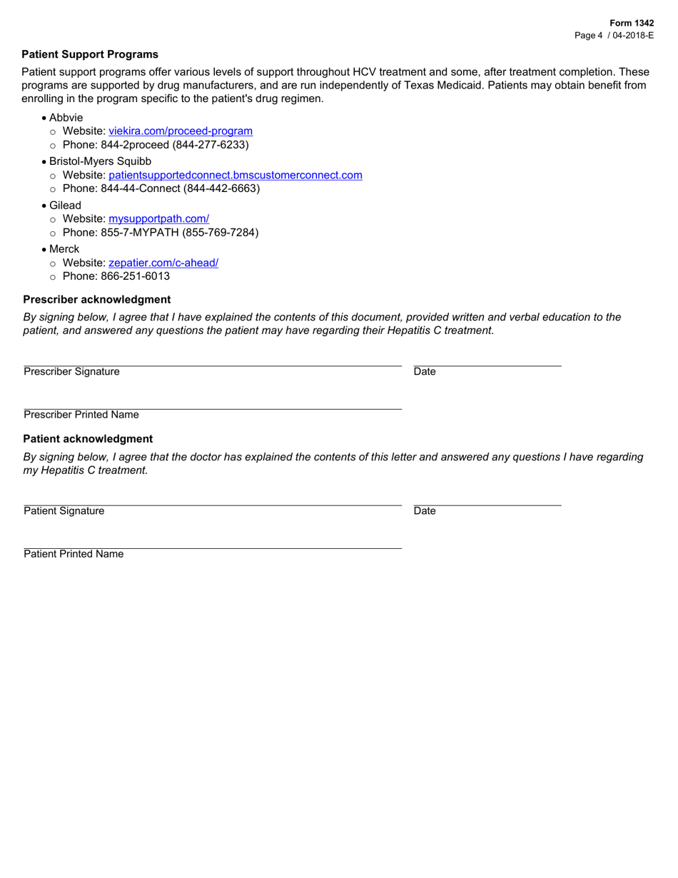 Form 1342 Antiviral Agents for Hepatitis C Virus Initial Request  Standard Pa Addendum (Medicaid) - Texas, Page 4