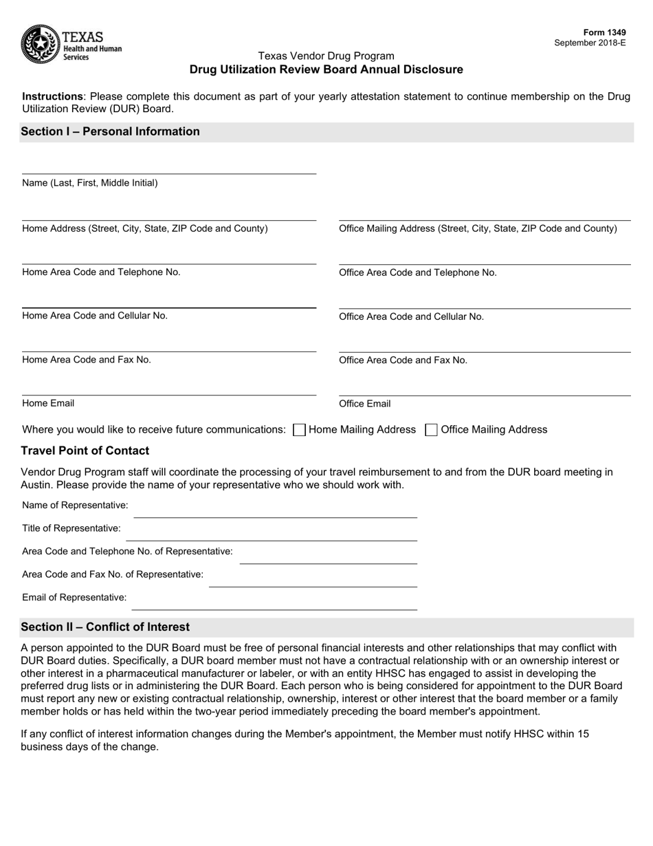 Form 1349 Drug Utilization Review Board Annual Disclosure - Texas, Page 1