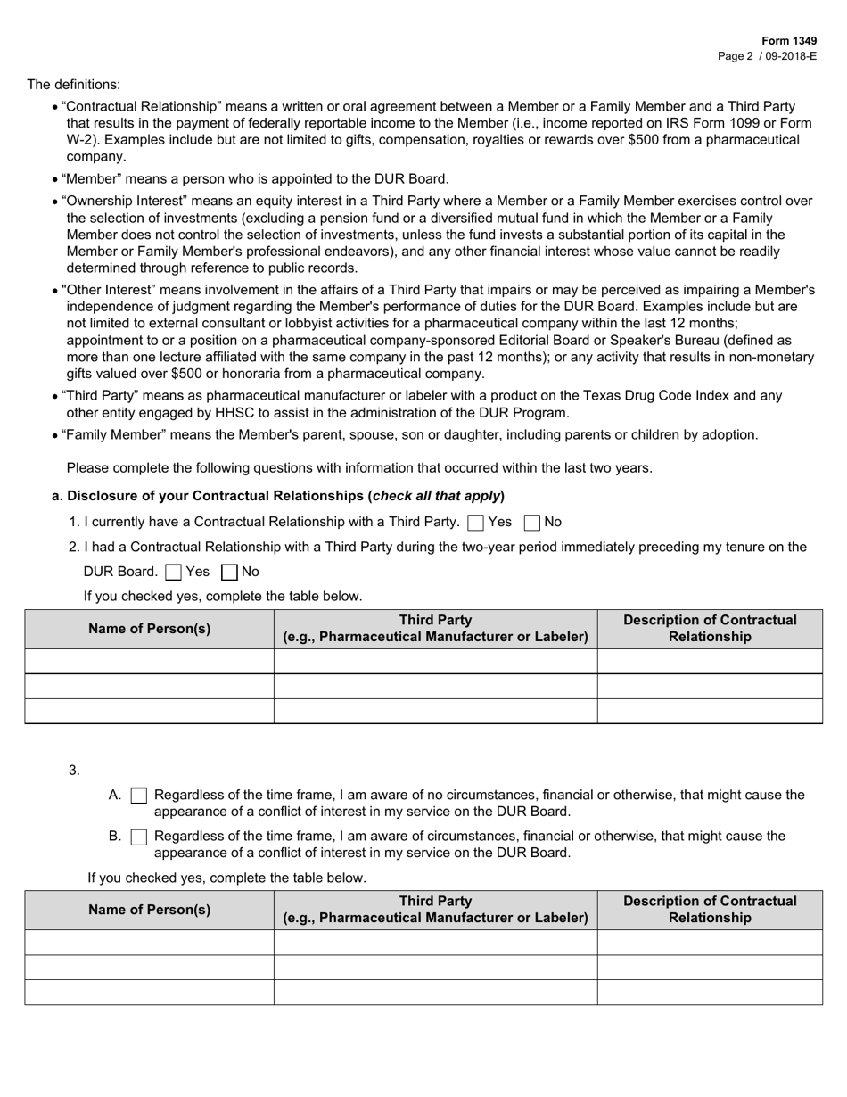Form 1349 Drug Utilization Review Board Annual Disclosure - Texas, Page 2