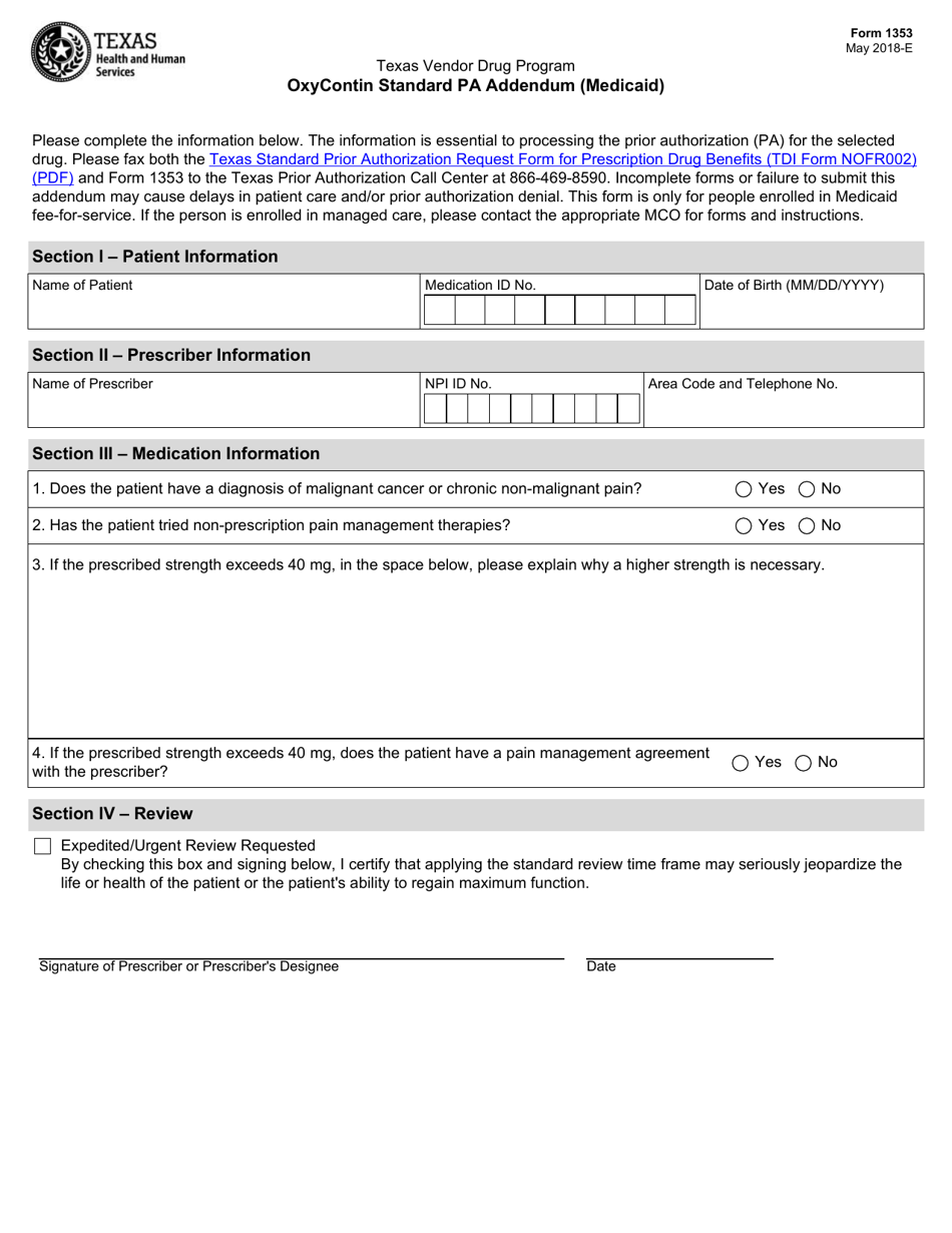 Form 1353 - Fill Out, Sign Online And Download Fillable PDF, Texas ...