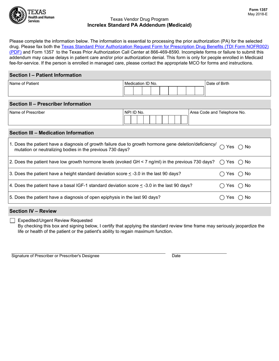 Form 1357 - Fill Out, Sign Online And Download Fillable PDF, Texas ...