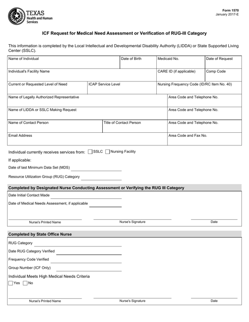 Form 1570 Icf Request for Medical Need Assessment or Verification of Rug-Iii Category - Texas
