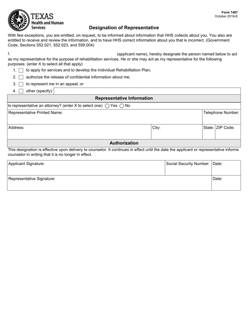 Form 1487 Designation of Representative - Texas